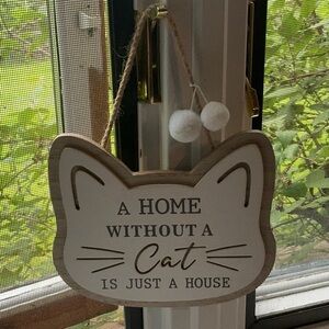 Cat-Themed Wall Decor Sign - Brown and White